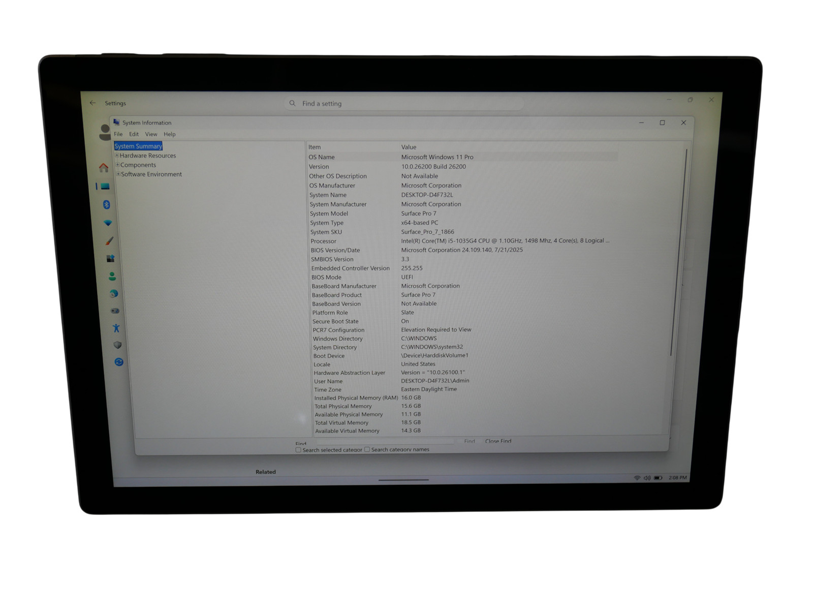 Microsoft Surface Pro 7 1866 Core i5-1035G4 1.10GHz 16GB 256GB SSD