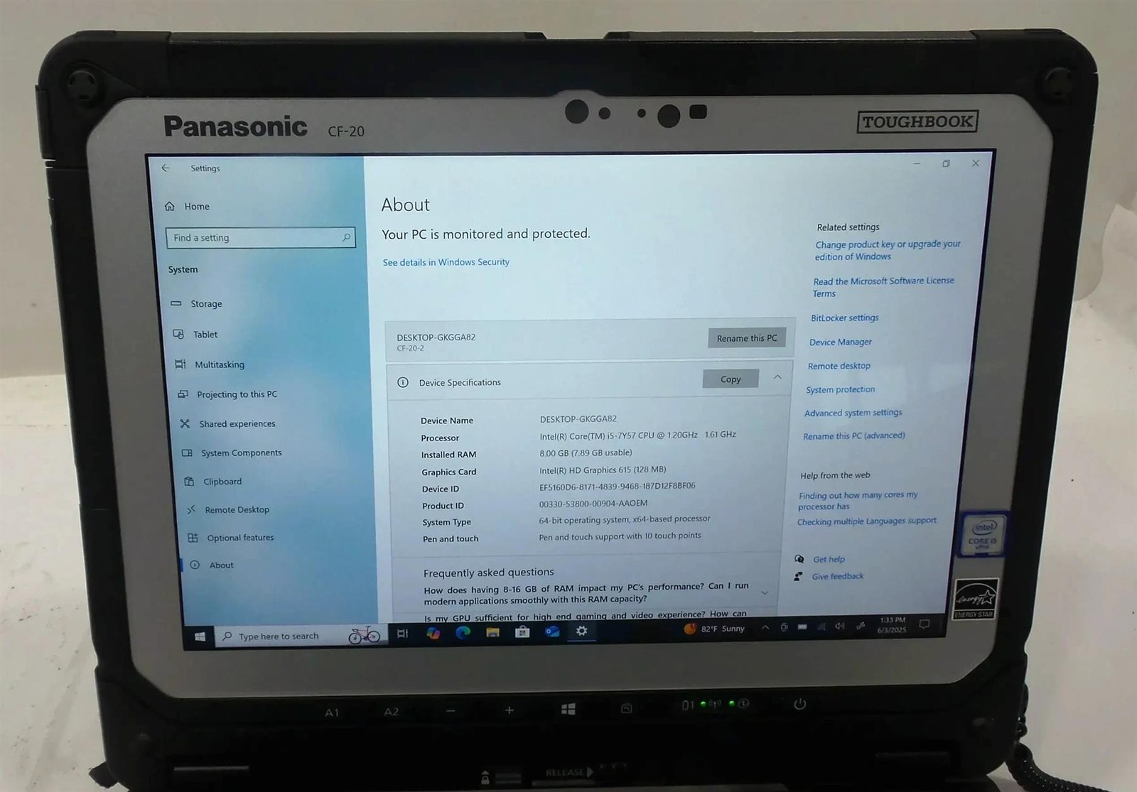 Panasonic Toughbook CF-20 Core i5-7Y57 1.2GHz 8GB 512GB SSD