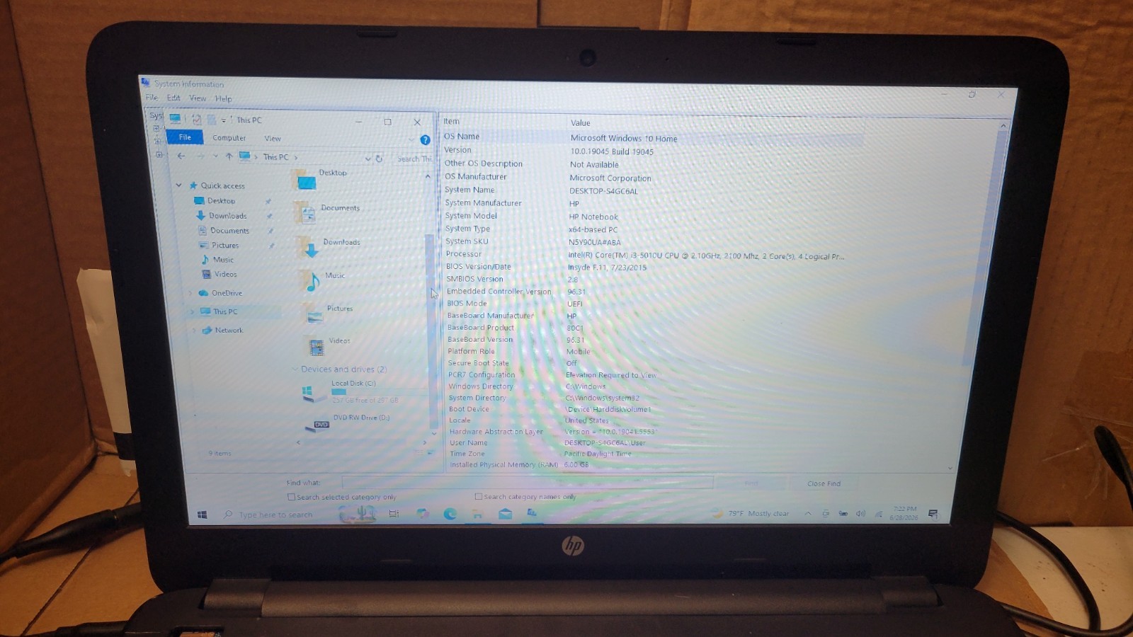 HP 15 AC121DX LAPTOP | INTEL I3 5010U | 6GB RAM | 320GB HDD | Win 10