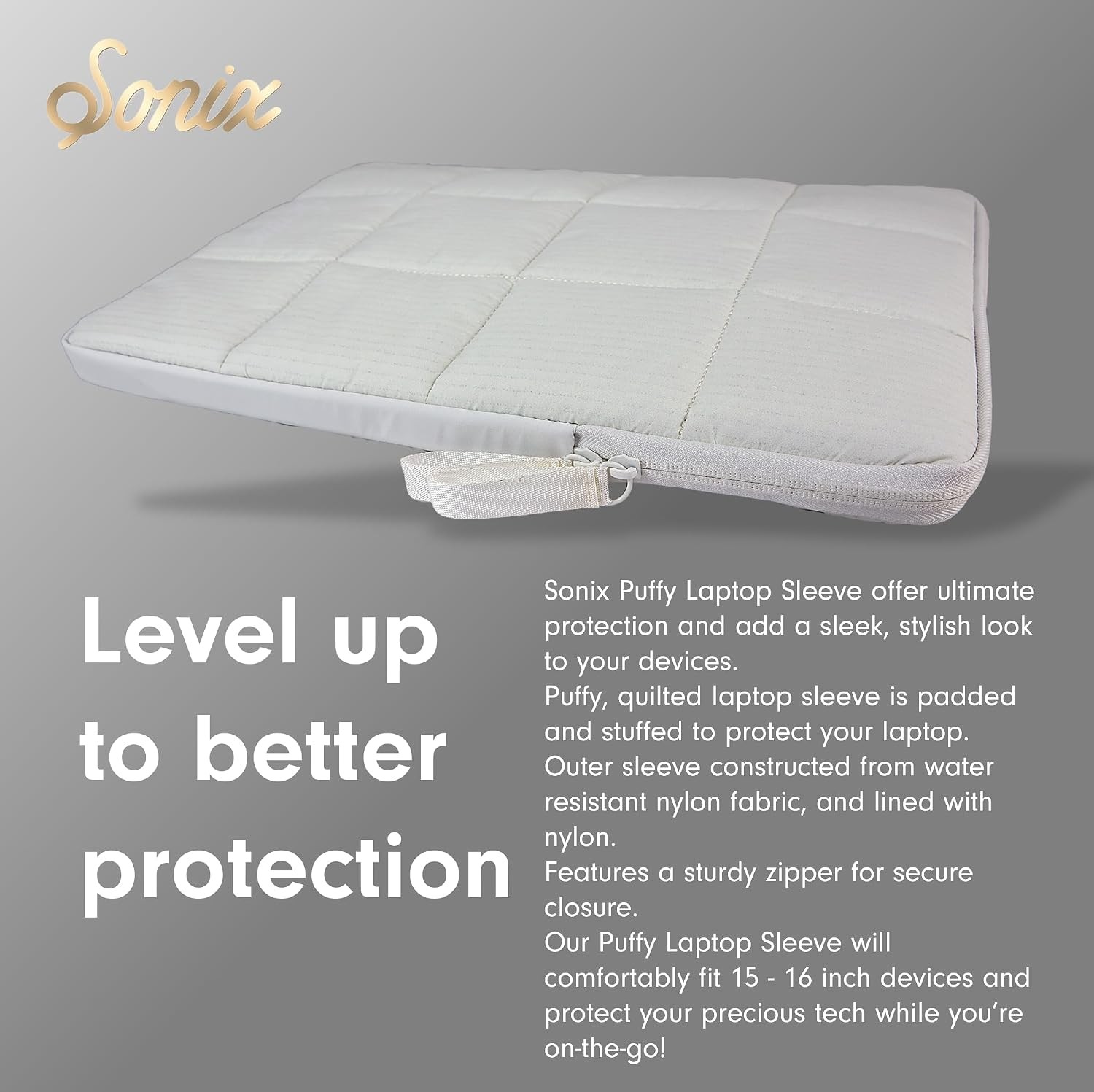 Sleeve for 15-16 Inch Laptop, Quilted Pillow Puffer Carrying Case, Ivory