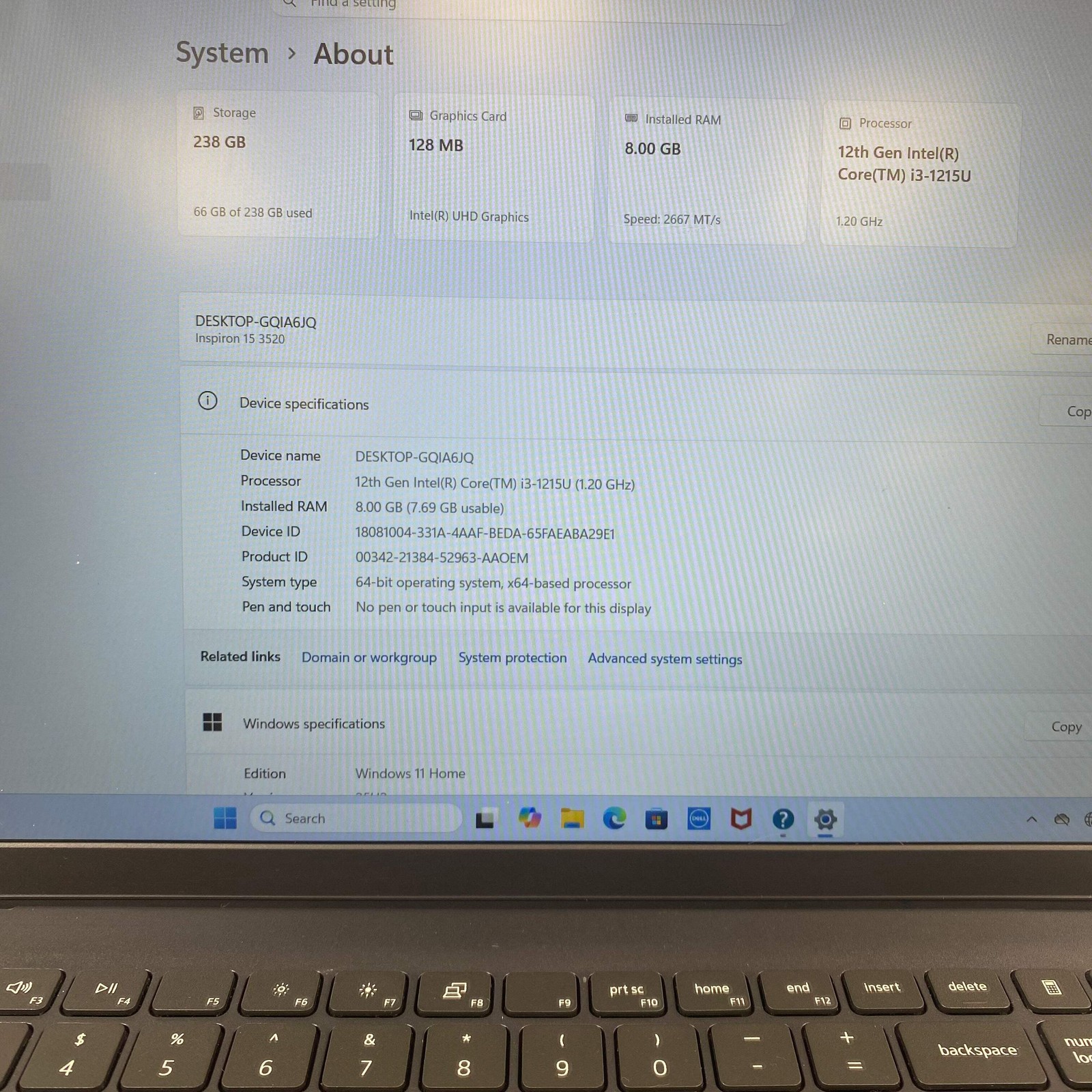 Dell Inspiron 3520 15.6″ i3-1215U 1.2GHz 8GB RAM 256GB SSD