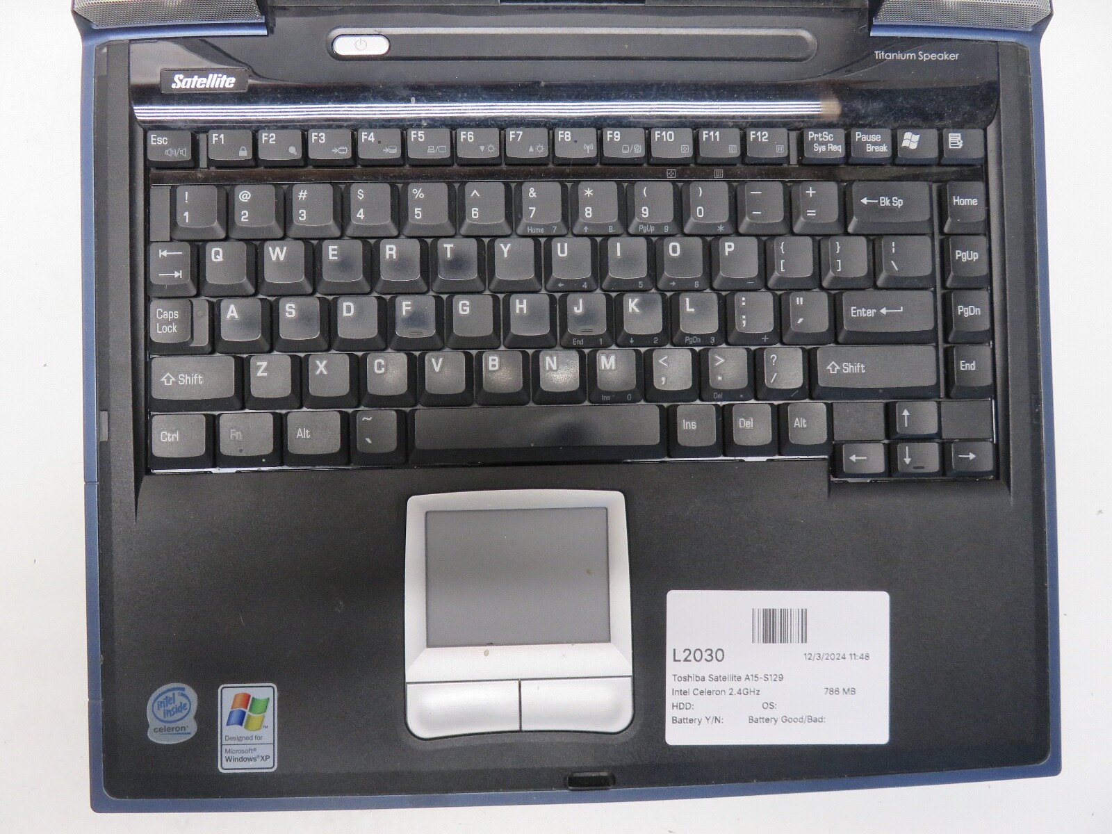 Toshiba Satellite A15-S129 Intel Celeron 2.4GHz 786 MB NO HDD No Batt