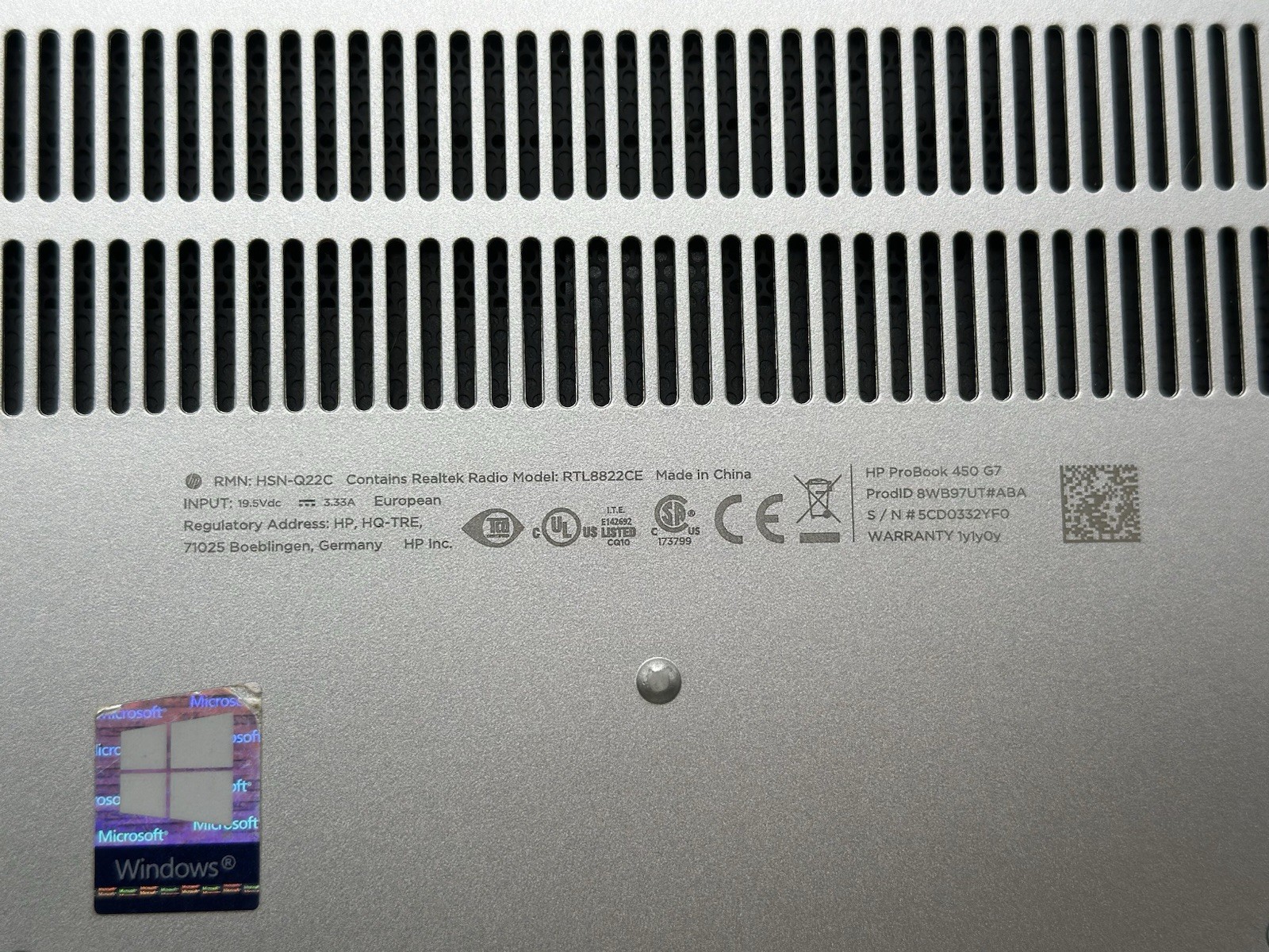 HP ProBook 450 G7 15.6″ (Core i5-10210U 1.60GHz 8GB RAM 256GB NVMe) No OS/AC