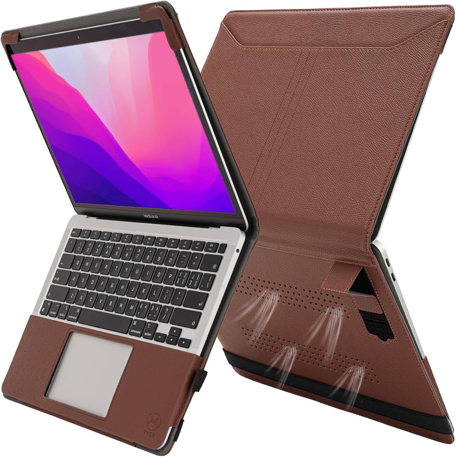 PU Leather MacBook Pro 13 Inch Case 2016-2025 with Stand & Vents, Brown, M2 A2