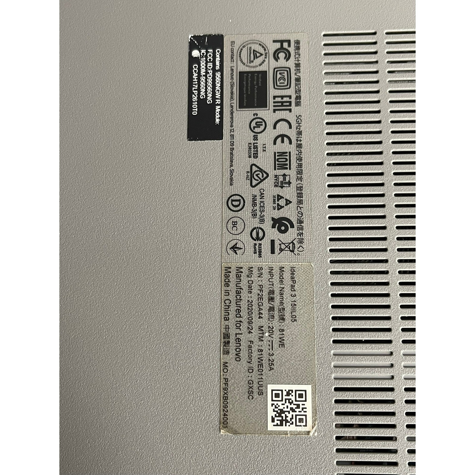 *FOR PARTS, REPAIR* Lenovo IdeaPad 3 15IIL05 81WE Intel Core i3 10th Gen Grey