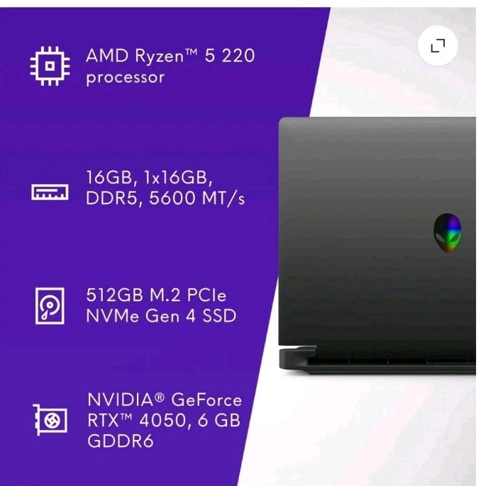 Alienware 15.3″ WUXGA 165Hz Gaming Laptop, AMD Ryzen 5 220, NVIDIA GeForce…