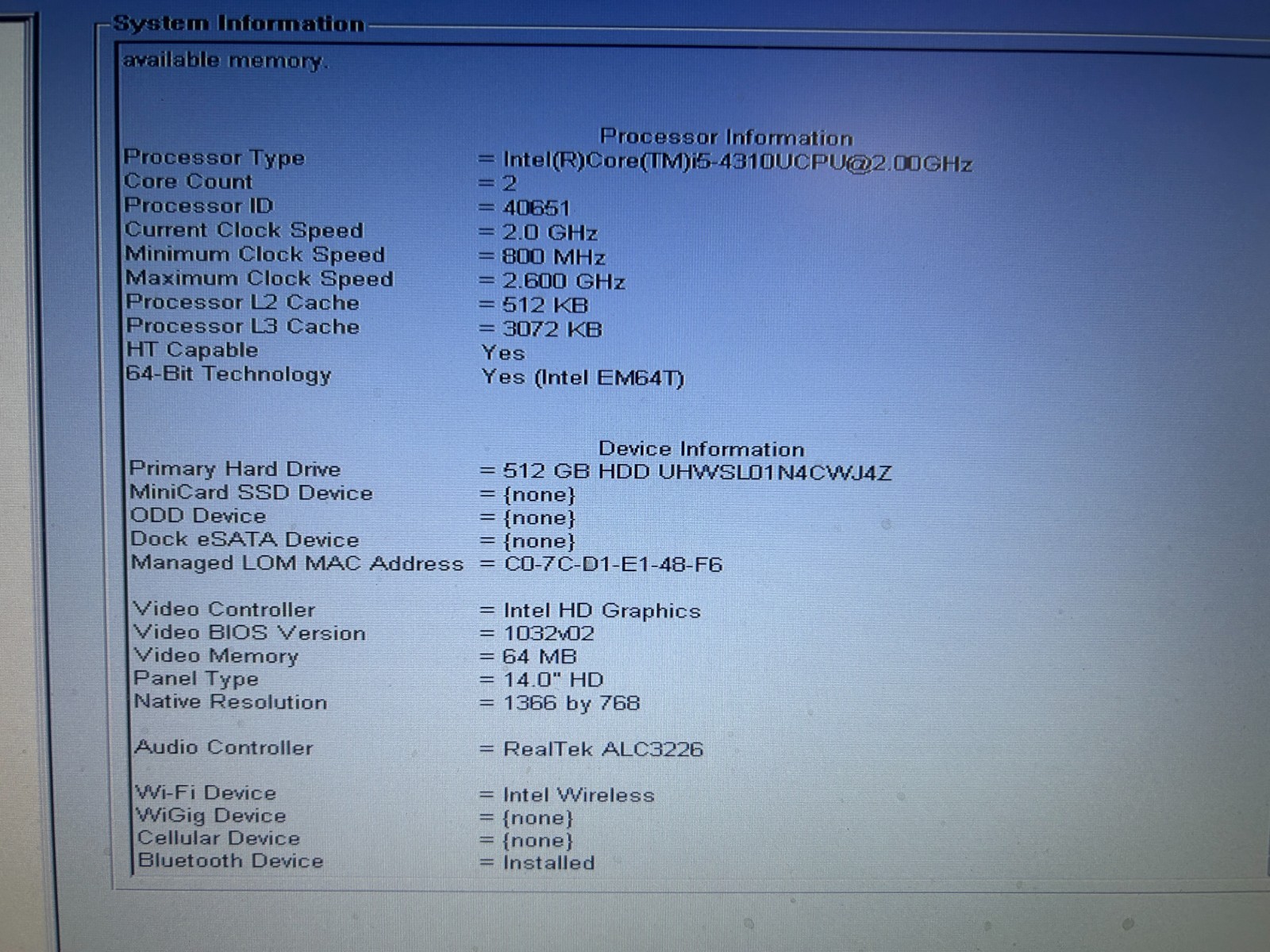 DELL LATITUDE 5404, Intel Core i5-4310U, 2.00 GHz, 12 GB RAM, 512 GB M.2
