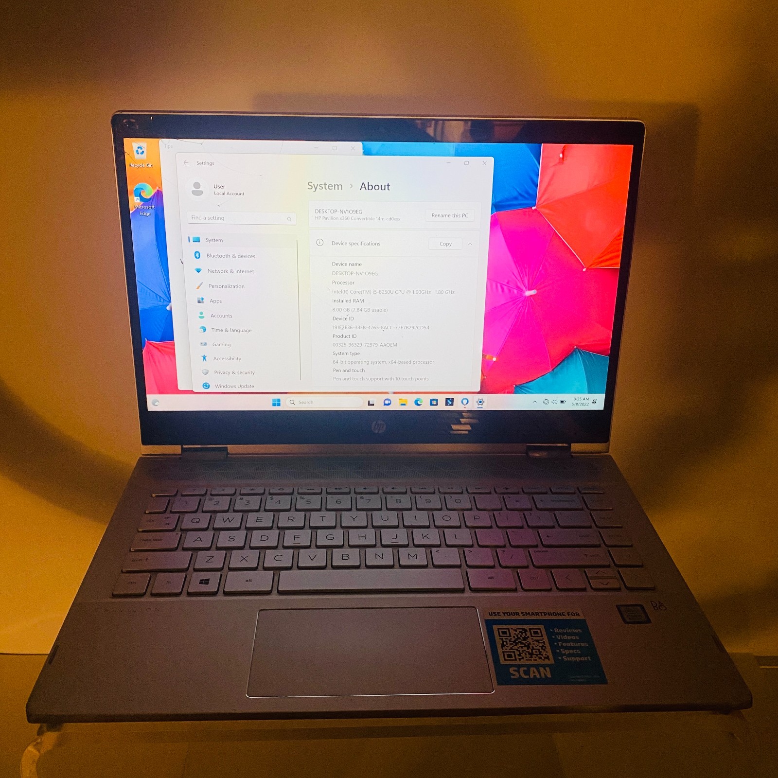 Cracked HP Pavillion x360 14m-cd0003dx i5-8250U@1.6GHz 8GB 128GB SSD NO Charger