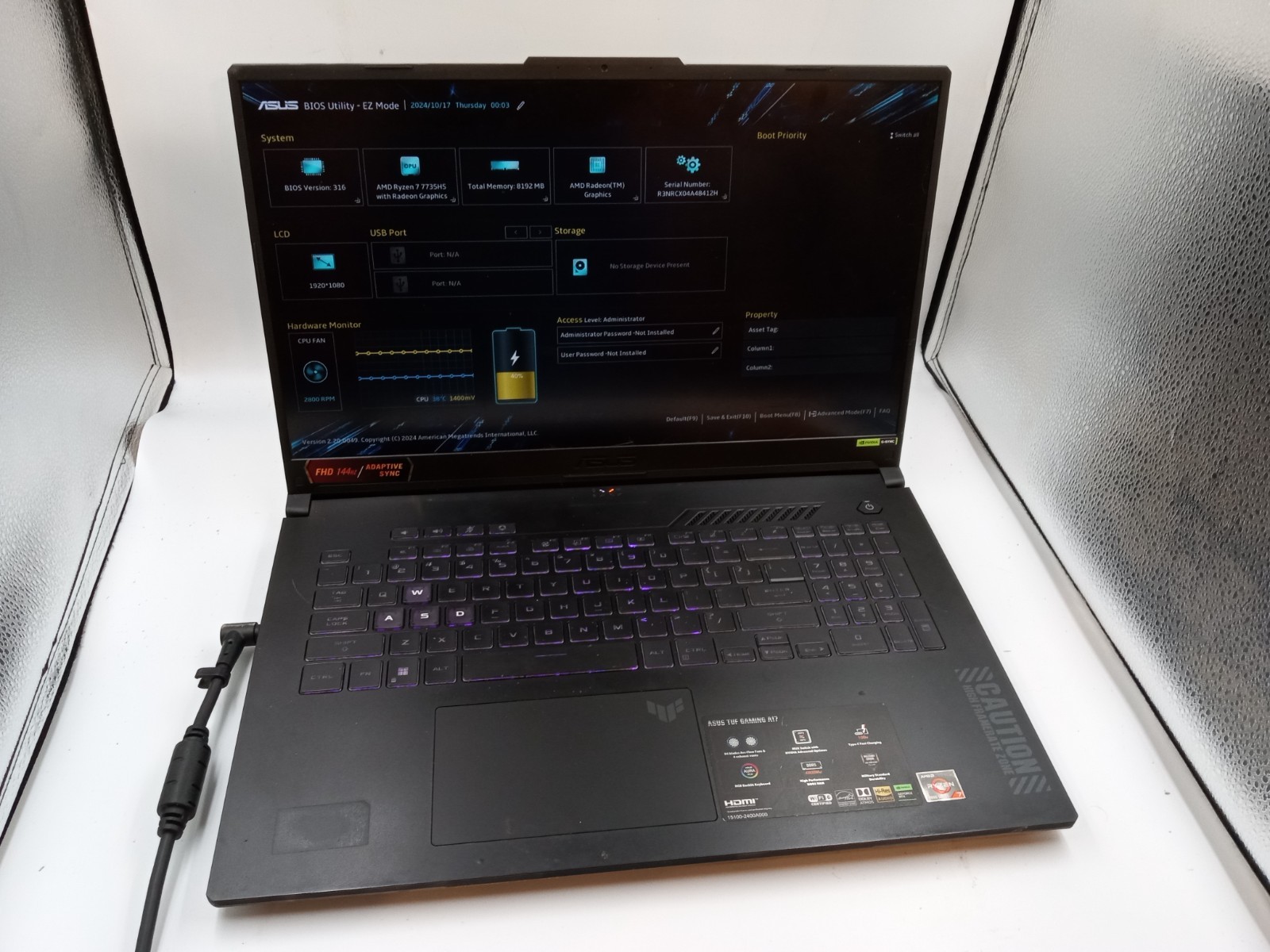Asus TUF Gaming A17 FA707NU-DS74 17.3″ AMD Ryzen 7 7735HS RTX4050 -BOOTS -READ!!