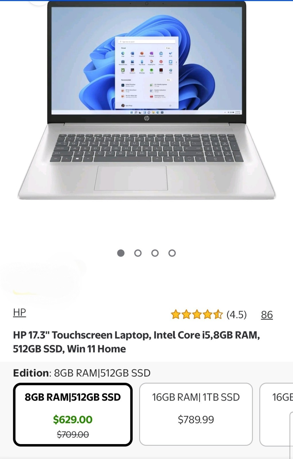 HP 17-cn1069cl 17.3” Touch i5-1155G7 4.50GHz 8GB 512GB SSD Win 11 Silver