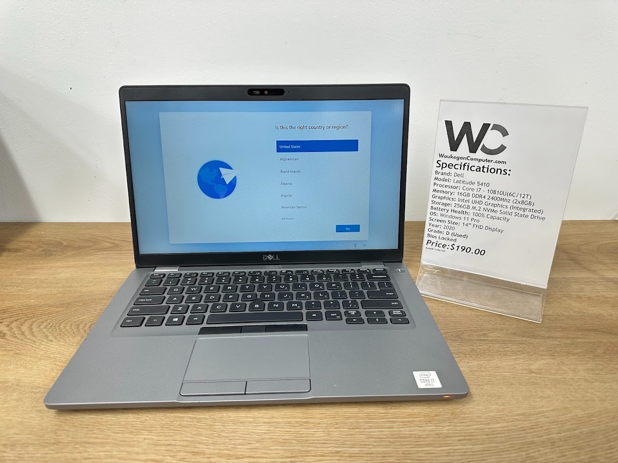 Dell Latitude 5410 Core i7 10810U, 16GB DDR4, Intel UHD, 256GB SSD, Bios Locked
