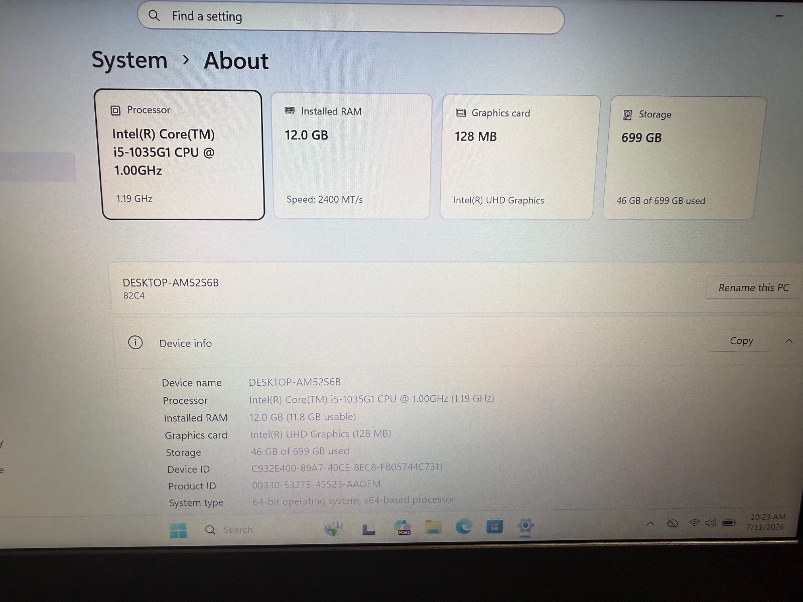 Lenovo V14 IIL 14″Laptop,Intel i5-1035G1;1.00GHz.256gb ssd+500gb hd,12gb ram