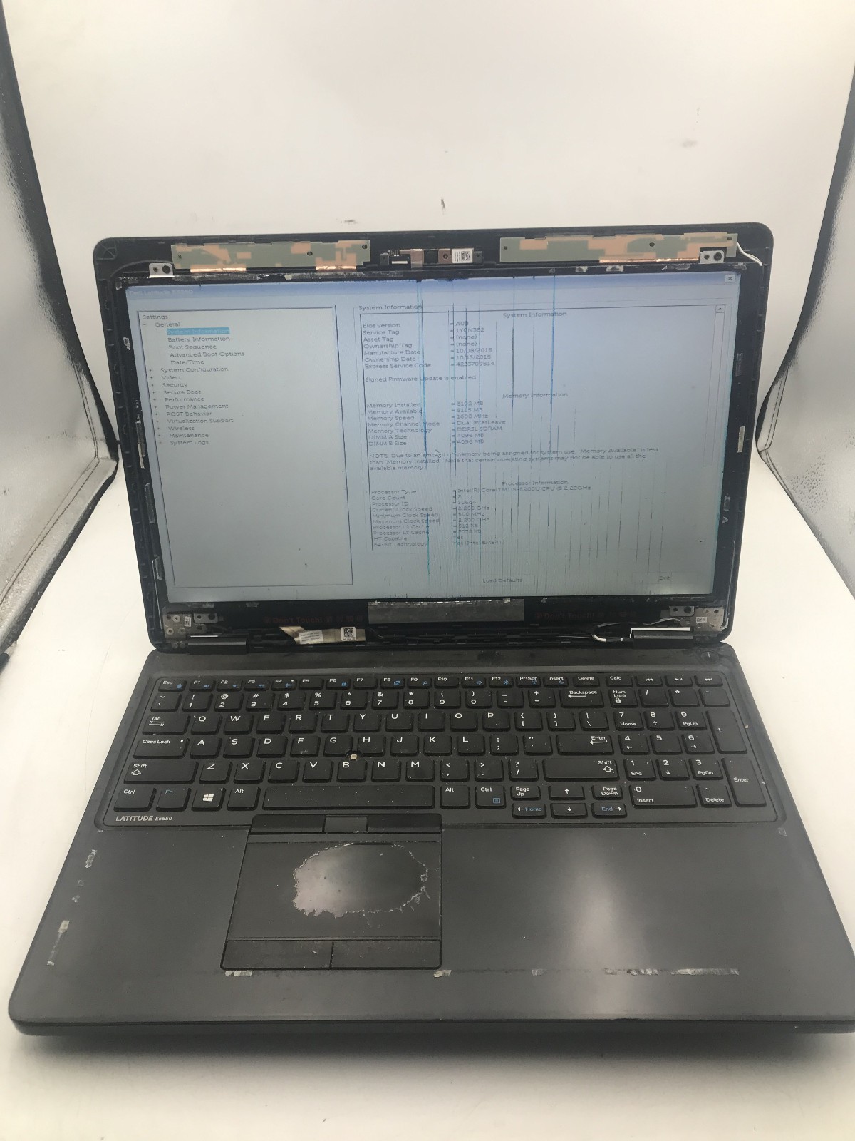 DELL LATITUDE E5550 – BOOTS TO BIOS – INTEL I5 5200U – NO RAM – READ DESCRIP -BB