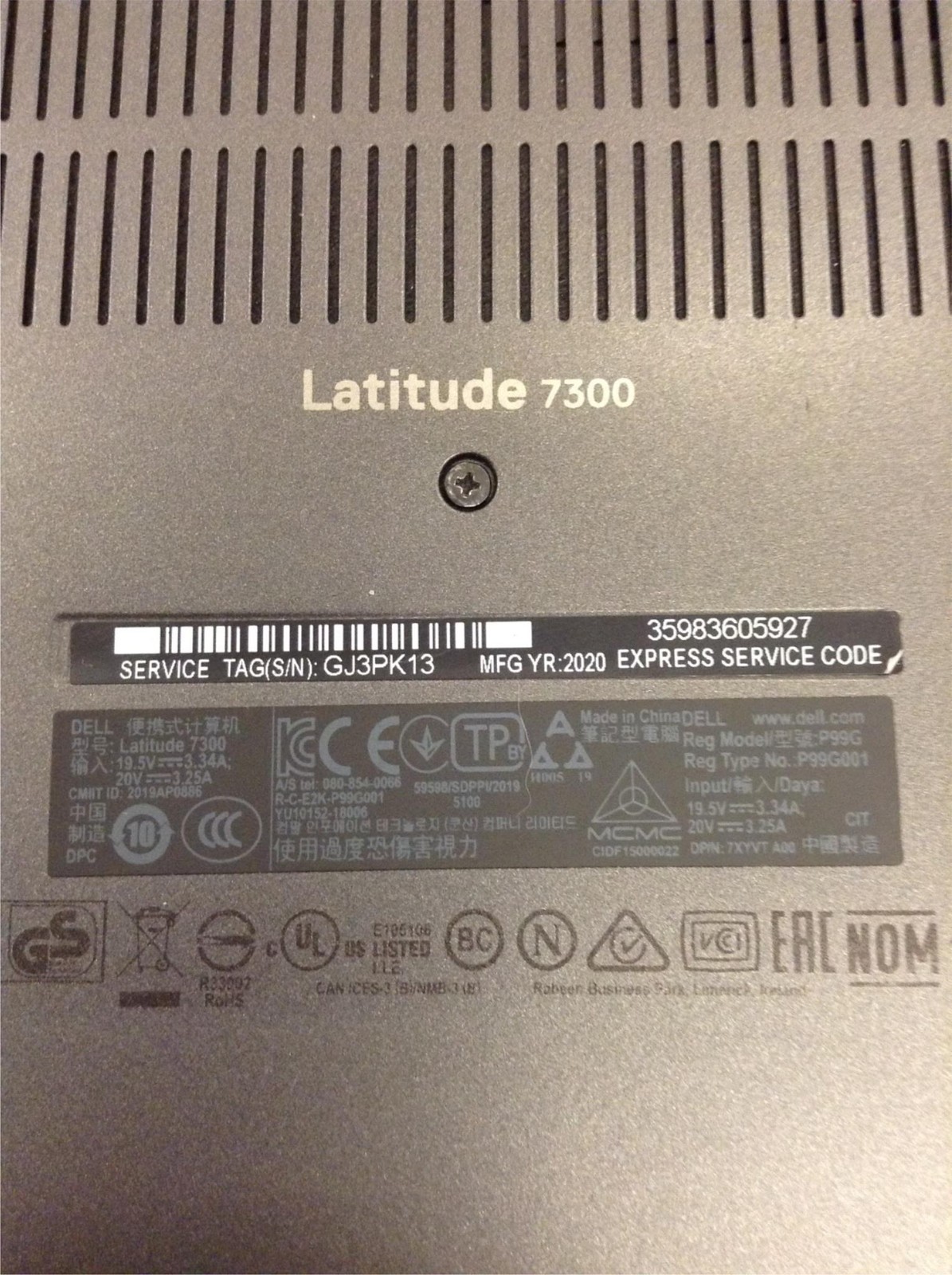 Dell Latitude 7300 i5-8365U 1.60Ghz 8Th Gen 13.3″ Laptop w/ AC Adapter, WORKING