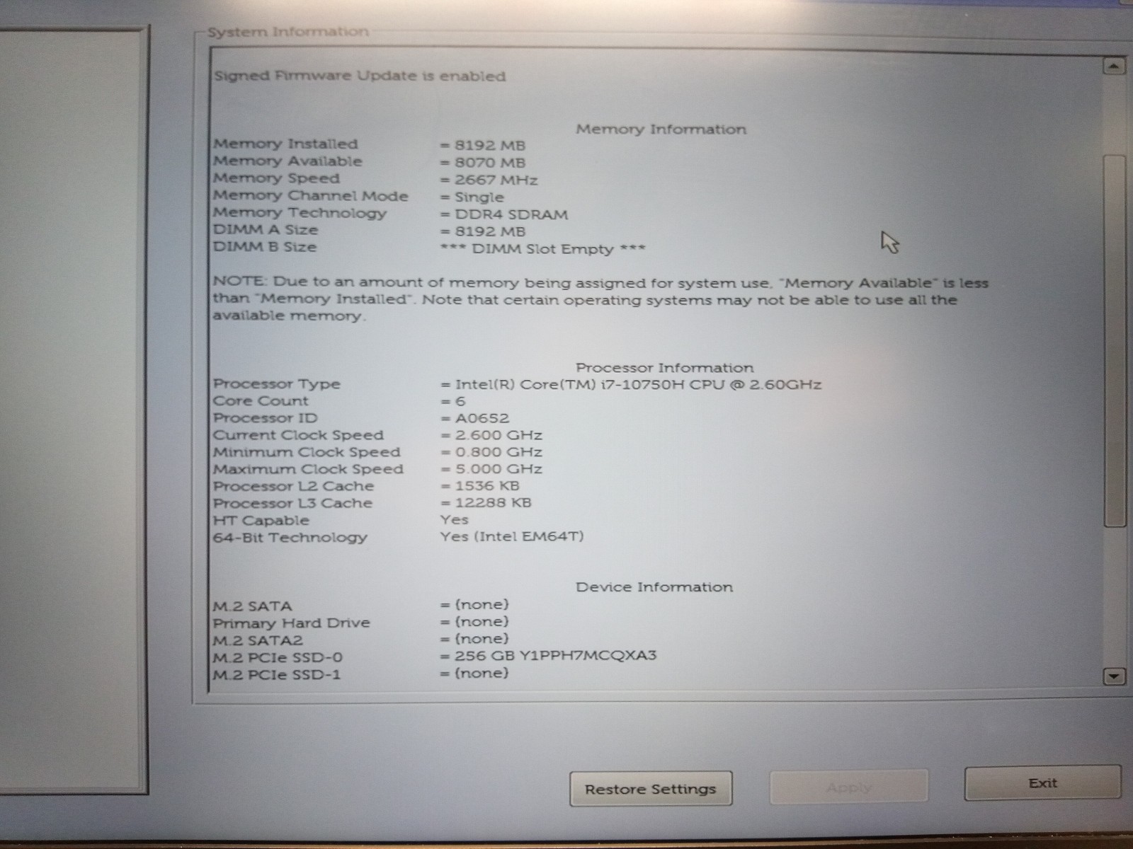 Dell Precision 3551 i7 10750H, 8GB RAM, 256GB SSD, Quadro P620, Windows 11, Read