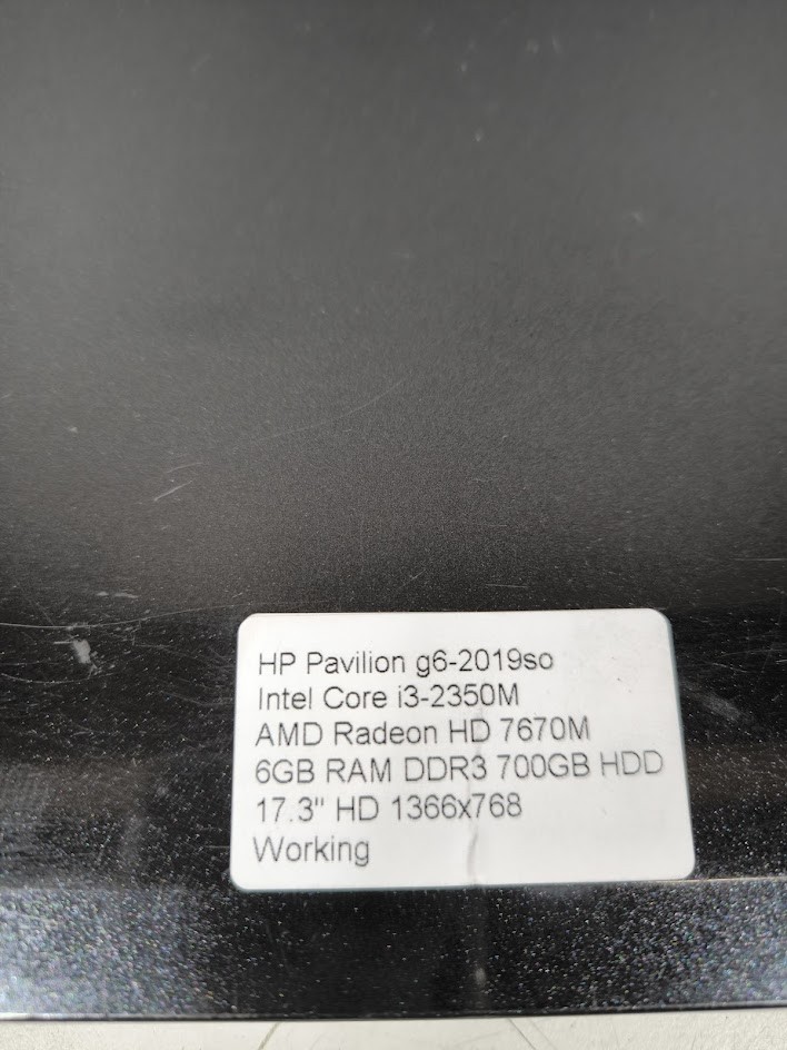 HP Pavilion g6-2019so Laptop – Intel i3, 6GB RAM, 700GB HDD