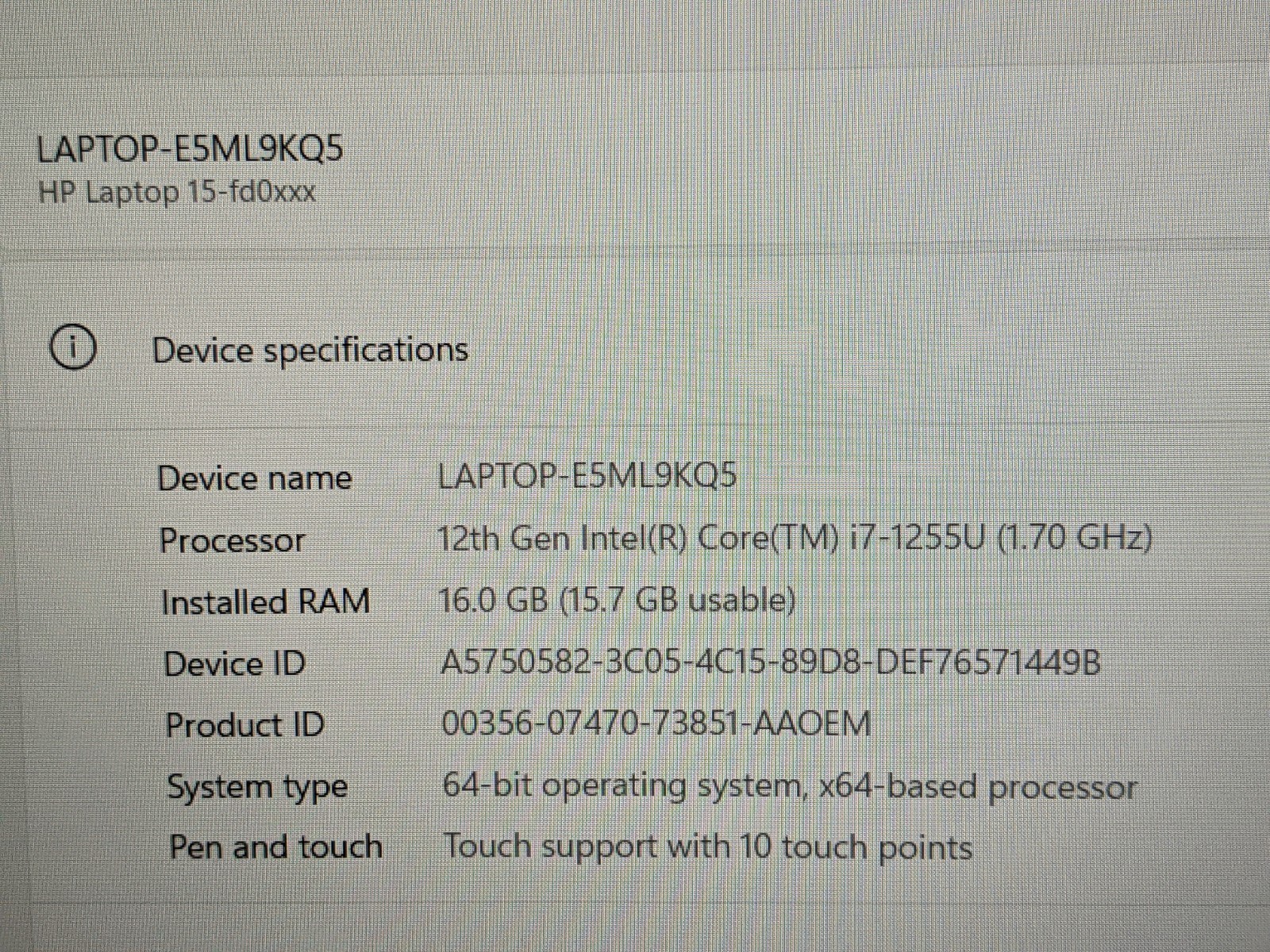 HP 15-fd0107dx 15.6″FHD TOUCH i7-1255U 1.7GHz 16GB 512GB SSD W11Home 98tt +PA