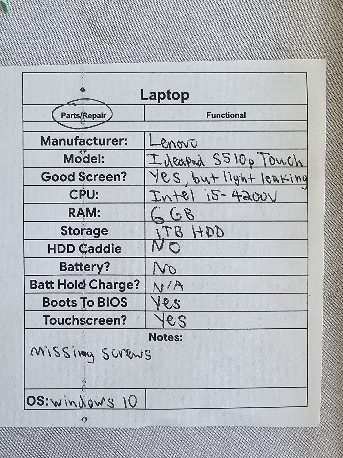 Lenovo IdeaPad S510p Touch Laptop – Intel i5-4200u – 6GB RAM – Parts/Repair READ