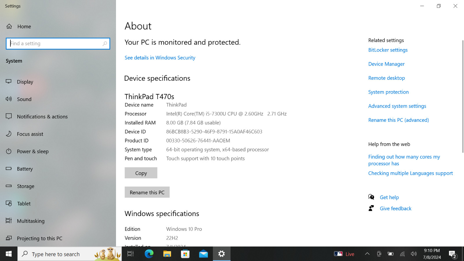Lenovo ThinkPad T470S 14 inch (512GB NVMe, Intel Core i5, 6th Gen, 3.00GHz, 8GB)