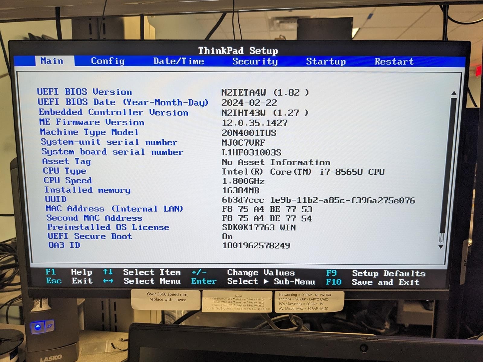 LENOVO THINKPAD T590 i7-8565U @ 1.80GHz, 16GB RAM, NO HDD/OS – (FOR PARTS)