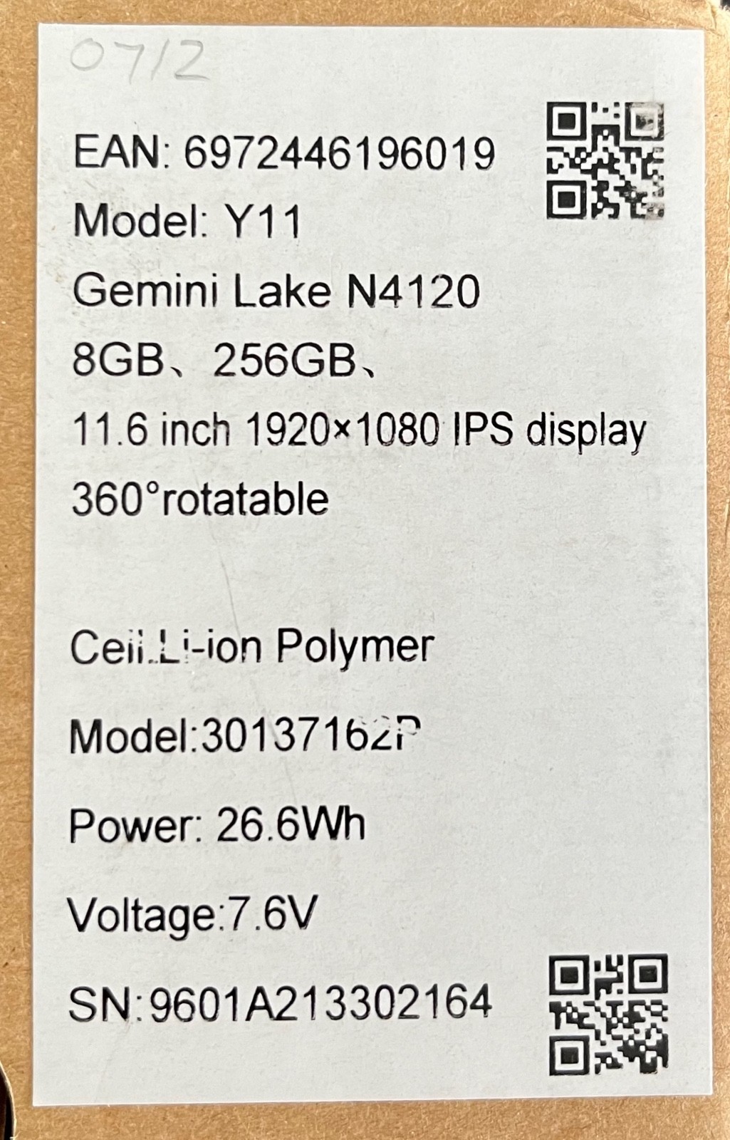 BMAX Y11. 11”. 1.10GHz Intel N4120 Quad-Core.256GB SSD.8GB.Windows 11 Pro (25H2)