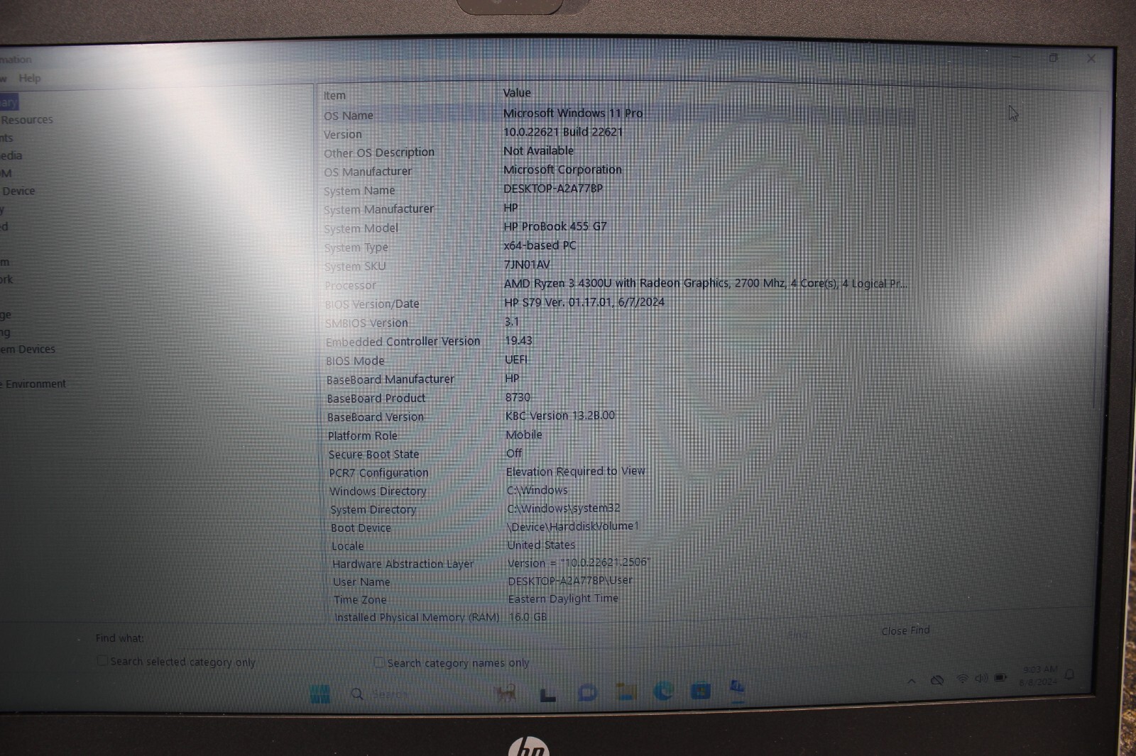 HP Probook 455 G7 AMD Ryzen 3 4300U W/ Radeon Graphics 256SSD-16GB Win11Pro
