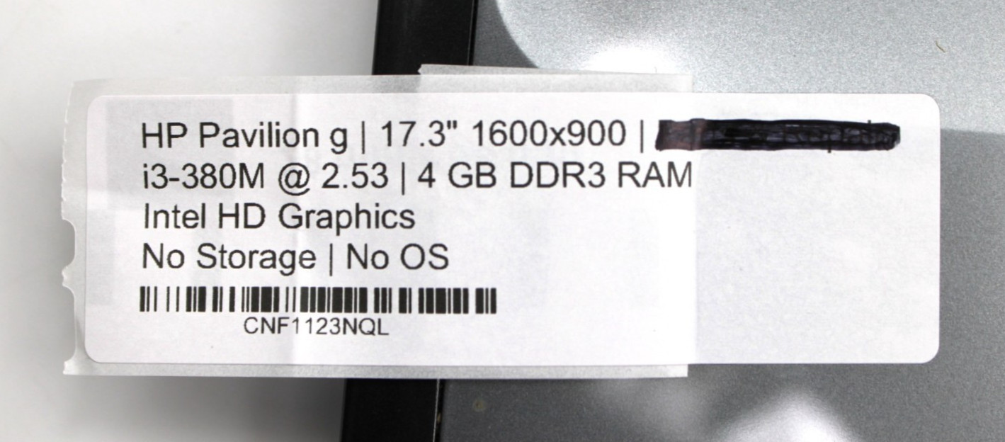 HP Pavilion G i3-380M@2.53GHz 4GB DDR3 NO STORAGE OR OS *USED/TESTED*