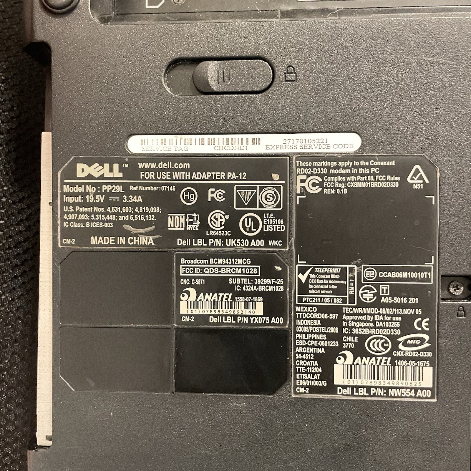 Dell Inspiron 1525 Core 2 duo 1.83 GHz 3MB RAM Missing Battery pack, FOR PARTS