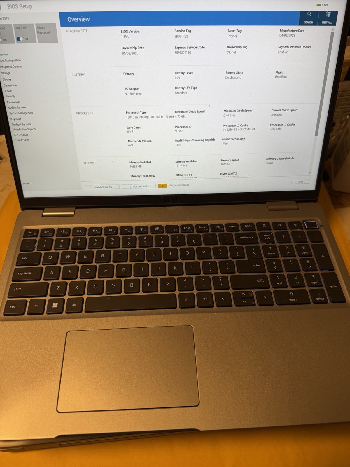 Dell 15.6″ Precision 3571 i7-12700H 2.4GHz 16GB RAM 512GB SSD No ac