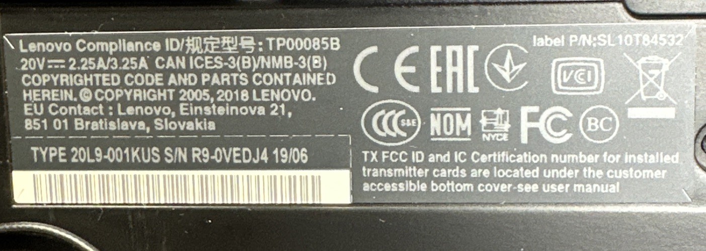 Lenovo ThinkPad T580 Tested LCD Screen w/ Chassis & Battery- No Motherboard