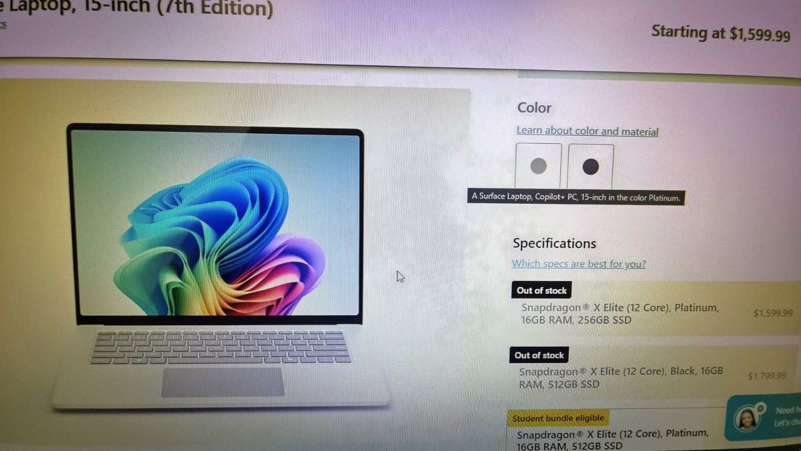 Microsoft Surface Laptop 7 15″ Snapdragon X Elite 16GB 256GB