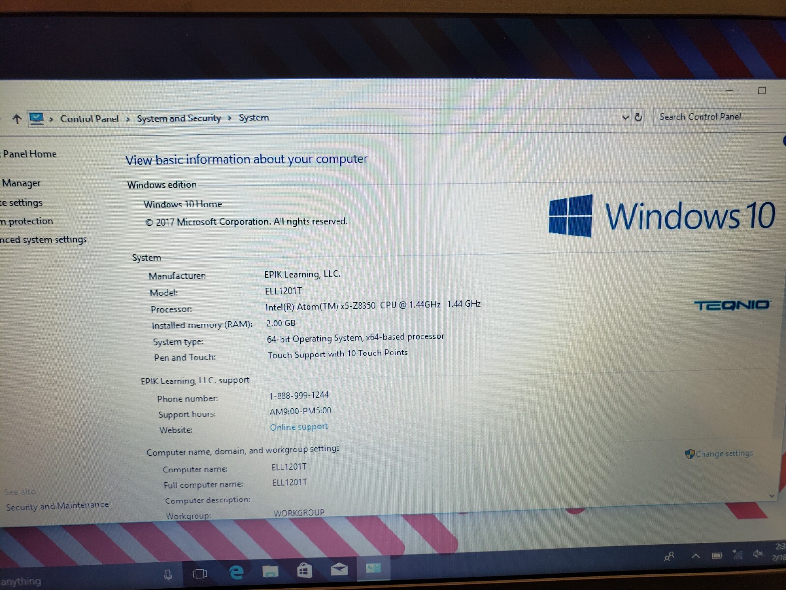 Teqnio Ultra Slim Laptop ELL1201T 12.5″ Windows 10 32GB SSD 2GB Intel Atom