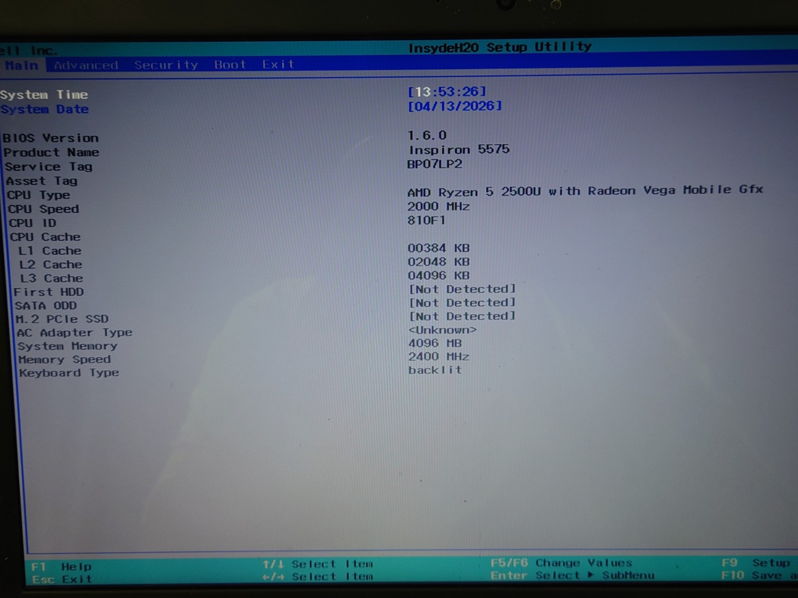 Dell Inspiron 5575 15.6″ HD Ryzen 5 2500U 4GB RAM No OS/SSD