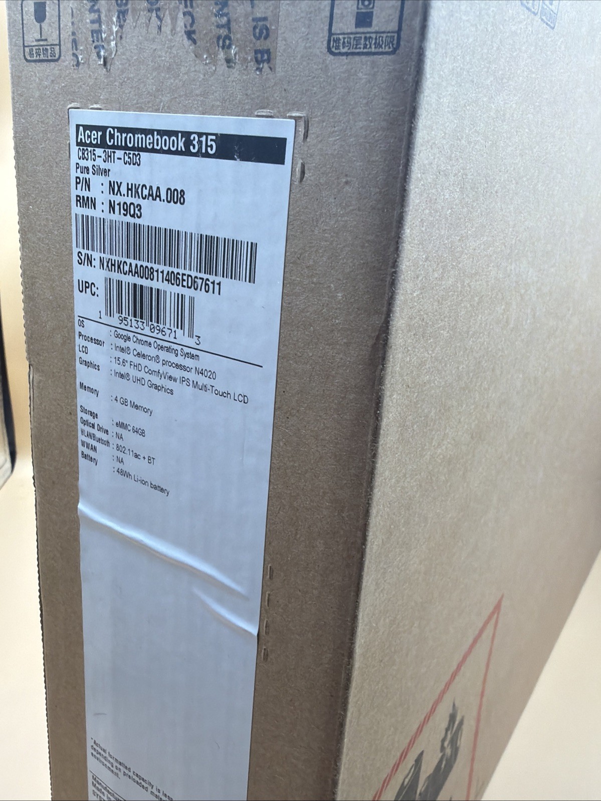 Acer 315 Chromebook 15.6″ Celeron N4020 64GB 4GB Silver Touch CB315-3HT-C5D3