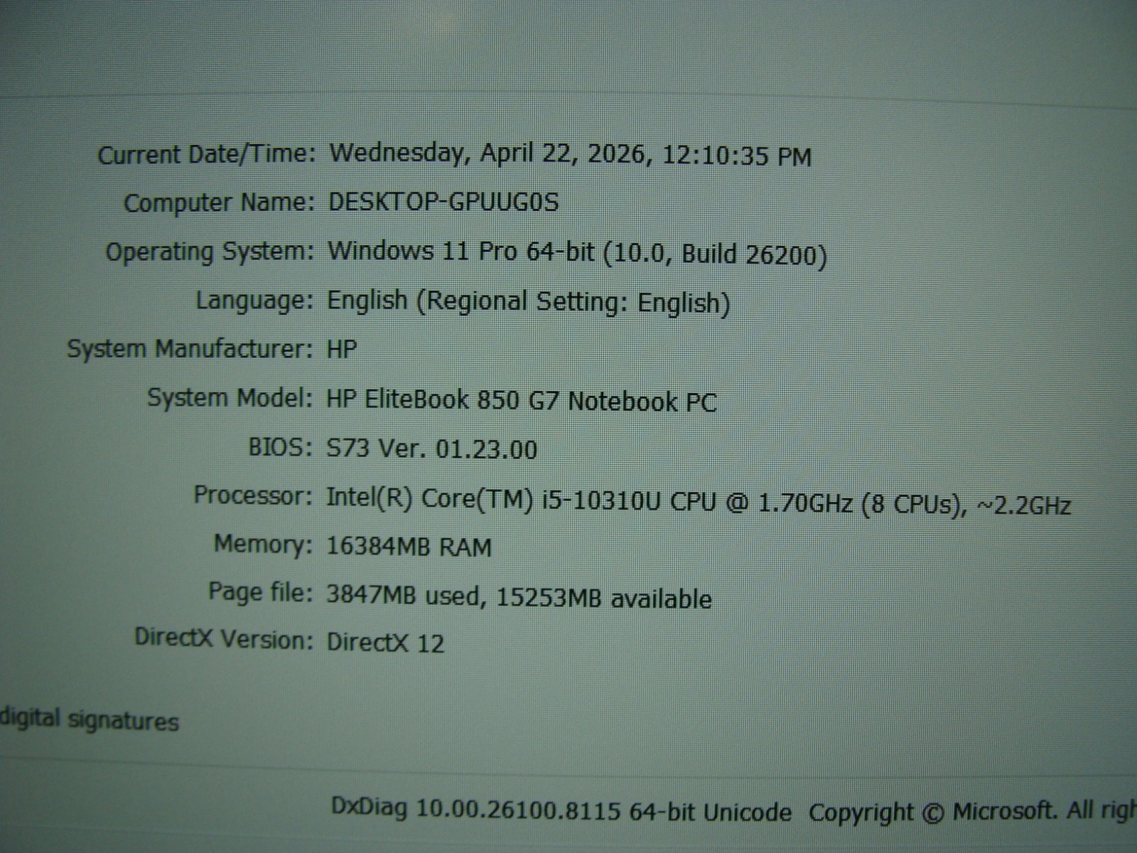 HP EliteBook 850 G7 15.6″FHD Intel i5-10310U 1.7GHz 16GB 256GB SSD W11P +Charger