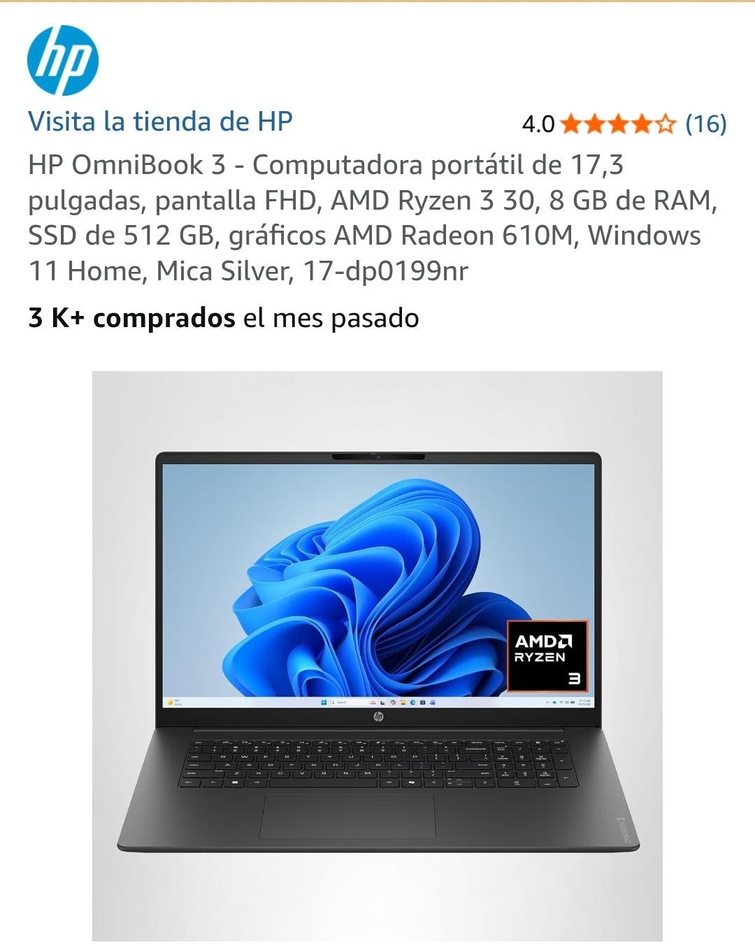 HP OmniBook 3 17-dp0199nr 17.3″ FHD Ryzen 3 8GB 512GB SSD Radeon 610M