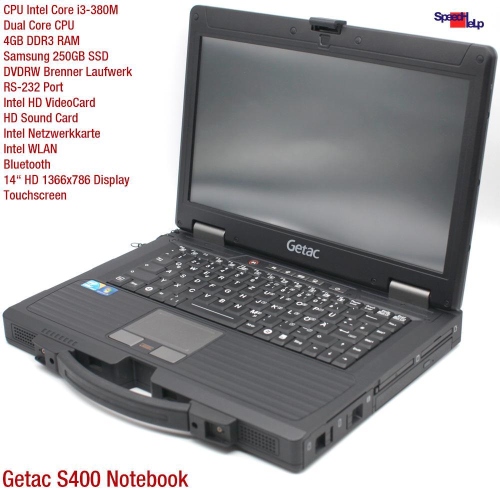 Getac S400 Notebook Laptop Core I3-M380 256GB SSD 4GB RAM Windows 7 Pro WLAN BT