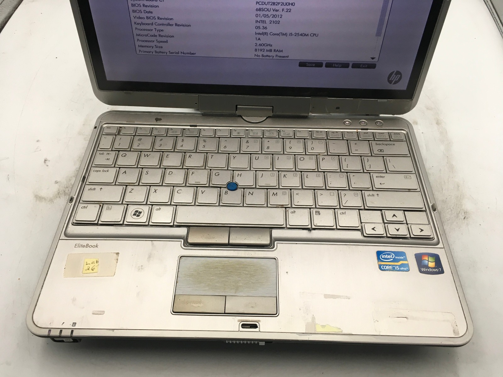 HP ELITEBOOK 2760P – BOOTS TO BIOS – INTEL I5 2540M – NO RAM – READ DESCRIP – BB