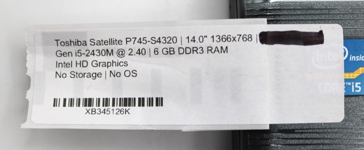 Toshiba Satellite P745 i5-2430M@2.4GHz 6GB DDR3 NO STORAGE OR OS*USED/TESTED*