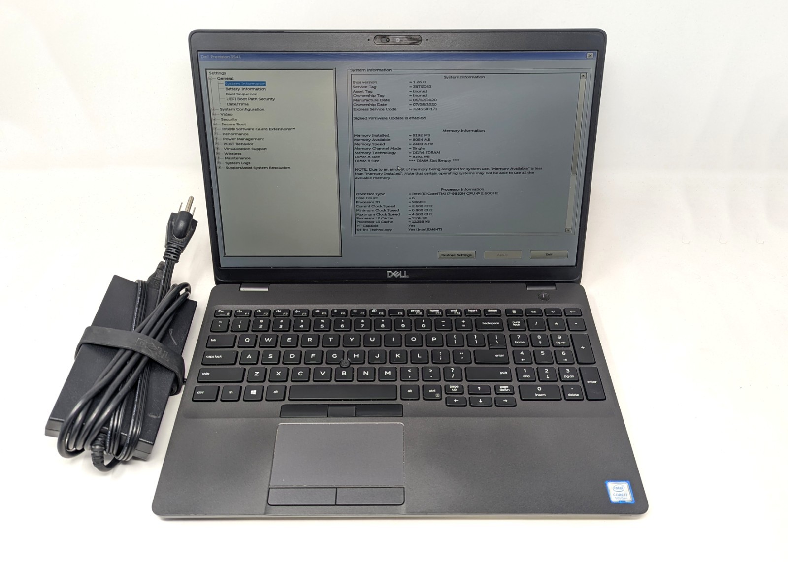 Dell Precision 3541-Intel Core i7-9850H 2.6 GHz 16GB DDR4 RAM NVIDIA No OS/SSD