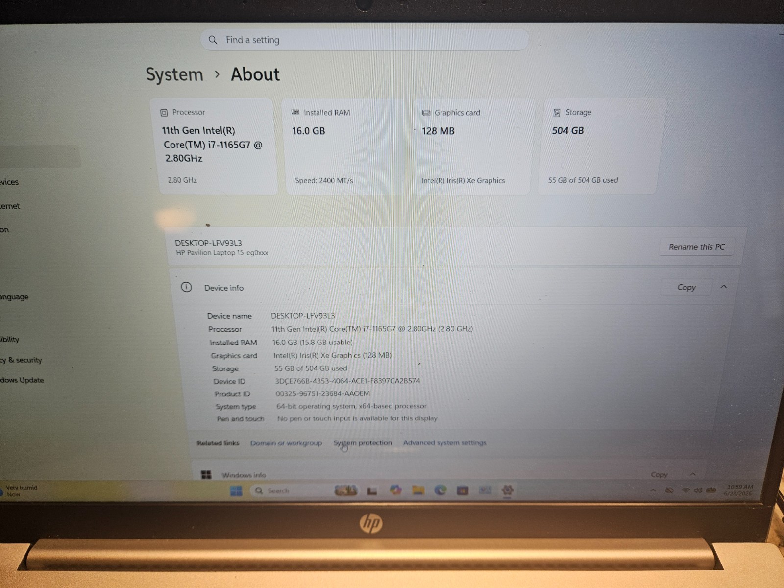 HP Pavilion 15-EG0025NR i7-1165G7, 16GB RAM, Optane 512 / 32GB SSD FHD W 11 Pro