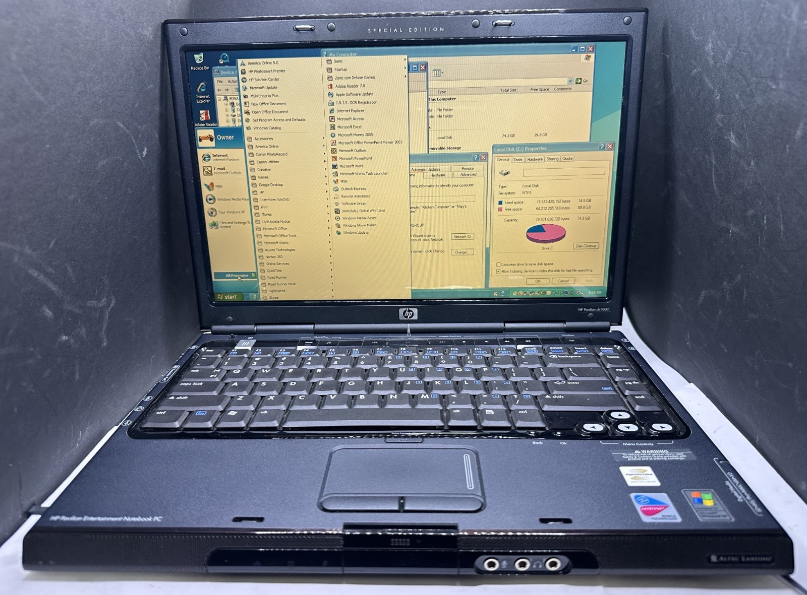 HP PAVILION SPECIAL EDITION DV1000 WIN XP LAPTOP, 80GB, 504MB, STRICTLY AS-IS