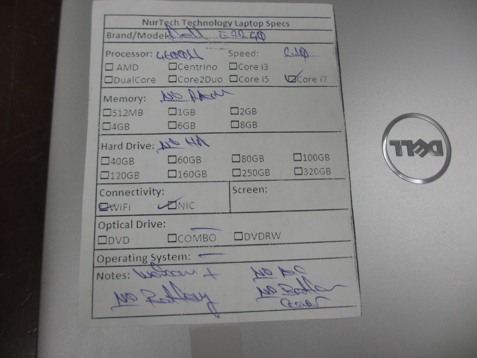 Dell Latitude E7240 I7-4600U 2.10GHz Laptop [NO RAM/HDD/OS/BATTERY/AC/BCOVER]