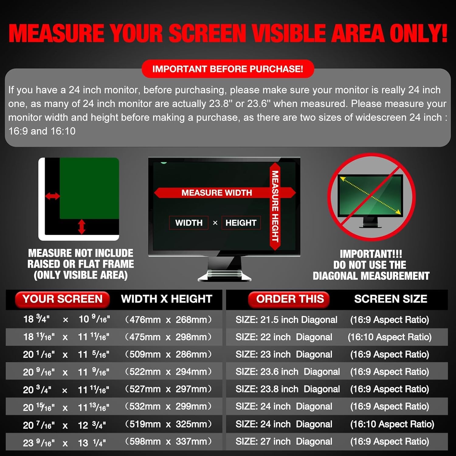 Privacy Screen Filter for 24 Inch Widescreen Monitor, Anti-Spy Anti-Glare Shield