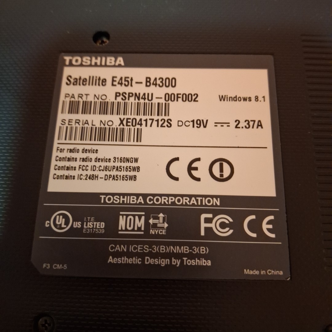 Toshiba Satellite E45t-B4300 14” Touchscreen Intel i5-4210U 8GB RAM For Parts