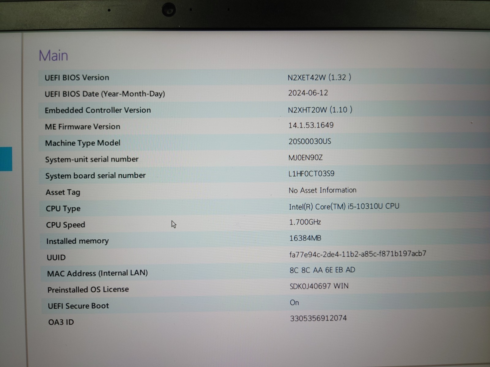 Lenovo ThinkPad T14 Gen 1 14″ FHD i5-10310U 16GB RAM 256GB SSD No OS