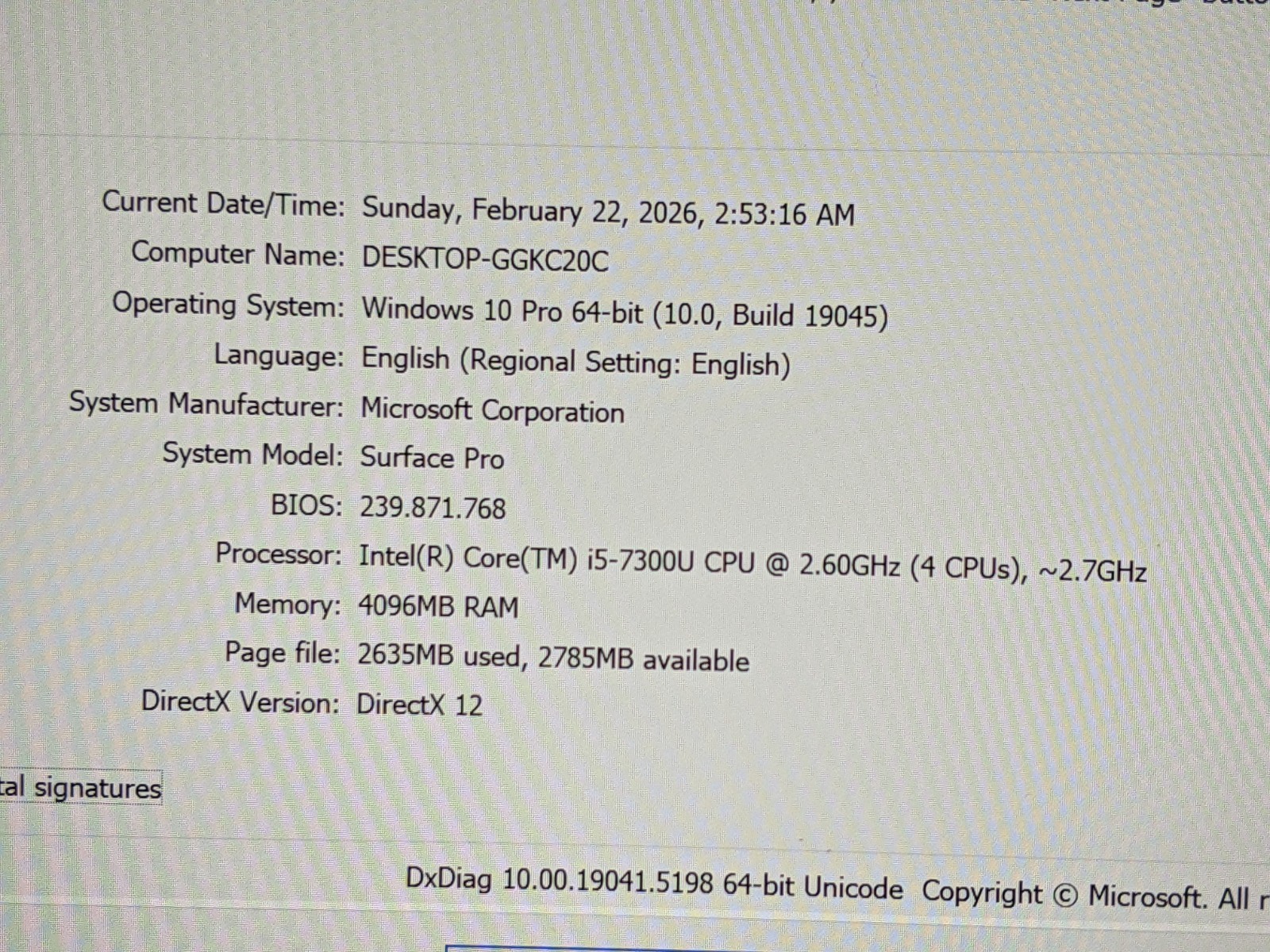 MS Surface Pro 1796 12.3″ 2736×1824 TOUCH i5-7th Gen 2.6GHz 4GB 128GB SSD AS-IS