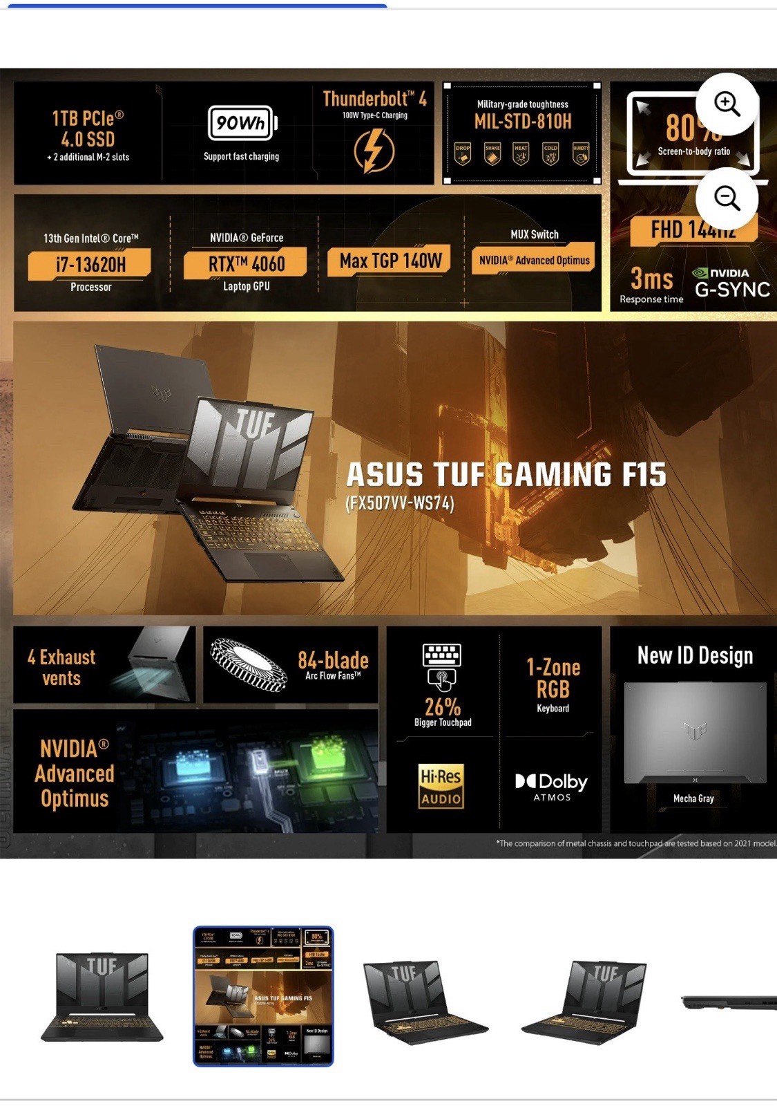 ASUS TUF Gaming F15 15.6″ FHD i7-13620H RTX 4060 16GB 1TB SSD Gray
