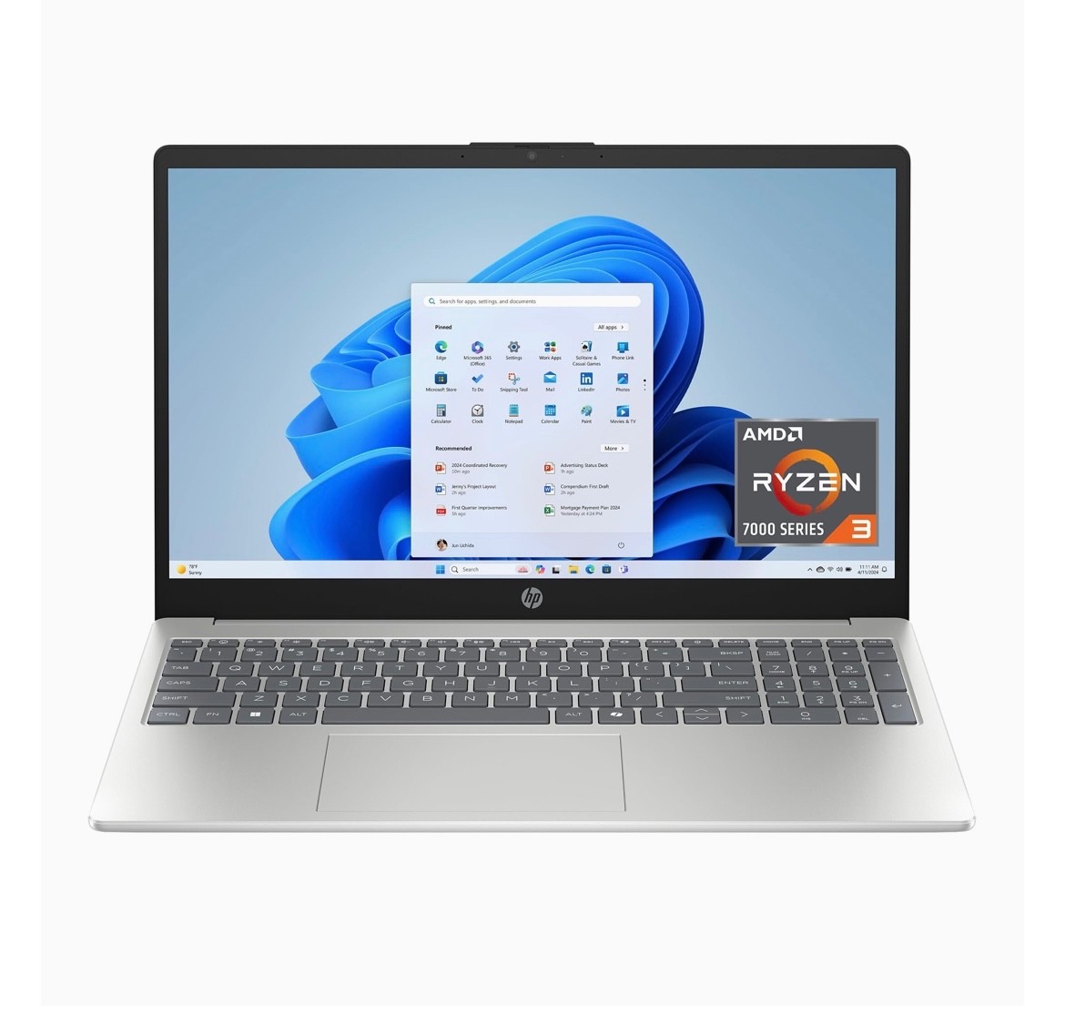 HP 15.6-inch laptop, HD touch screen, AMD Ryzen 3 7320U, 8 GB of RAM, 128 GB SSD