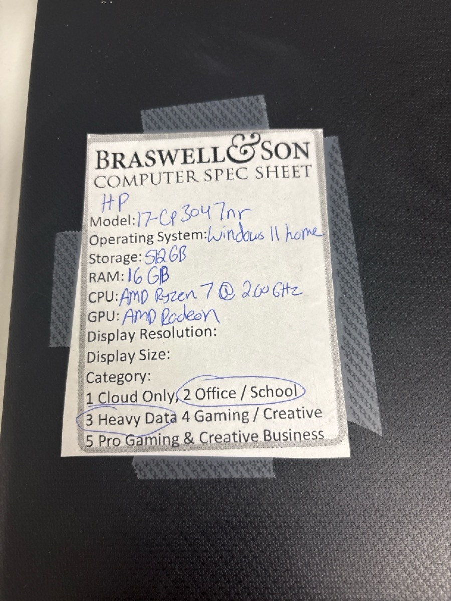 HEWLETT PACKARD 17-CP3047NR 512GB 16GB RAM AMD RYZEN 7 (B02101134)